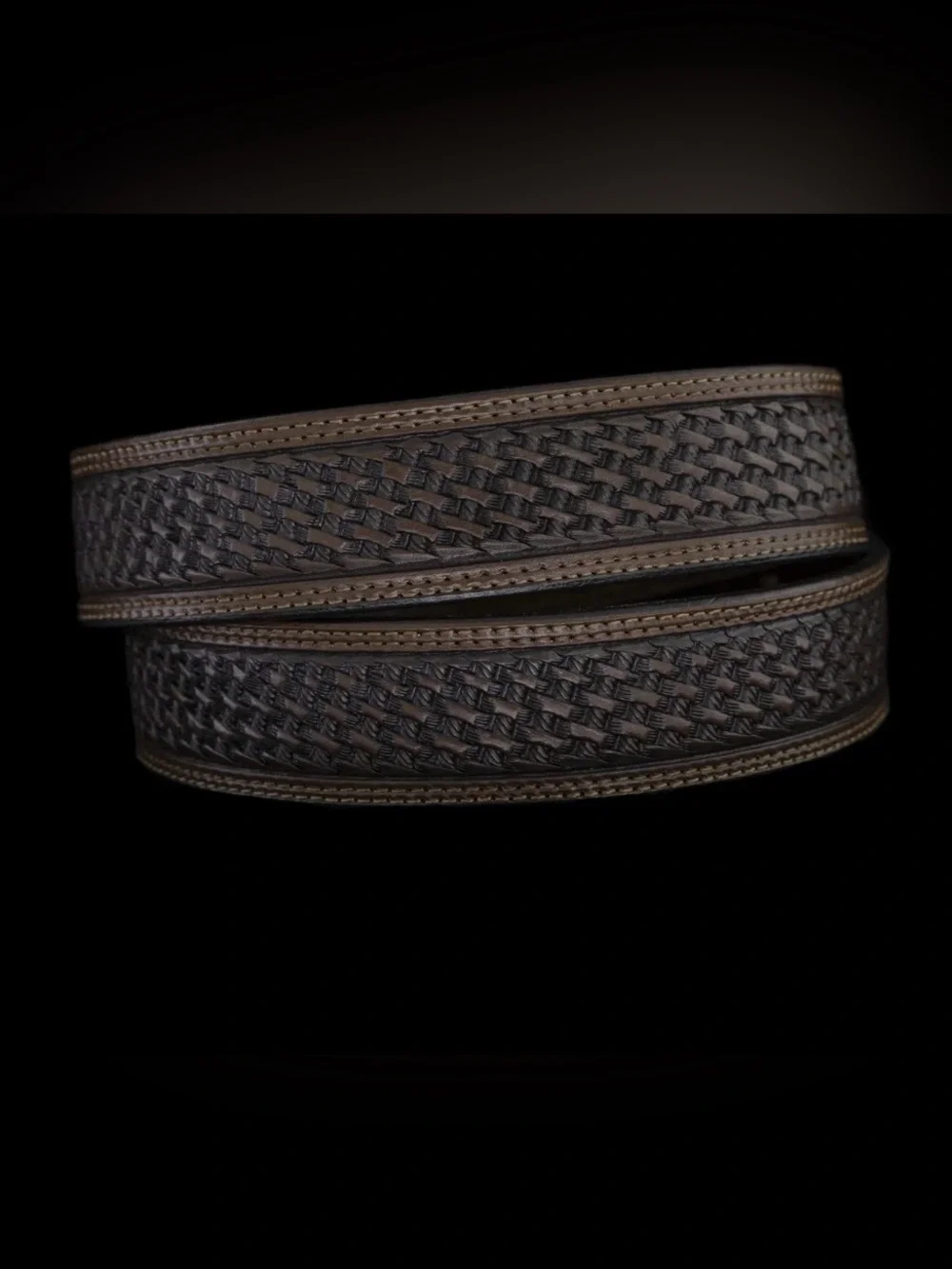 Vogt Silversmiths Western Chocolate Basket Weave Saddle Leather Belt Size 38